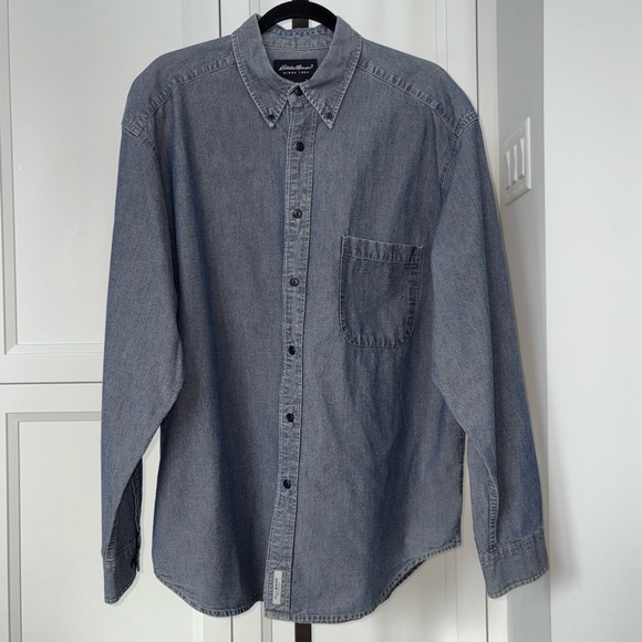 Eddie Bauer Men’s Casual Denim Button Down Shirt 100% Cotton Size L - Picture 1 of 14